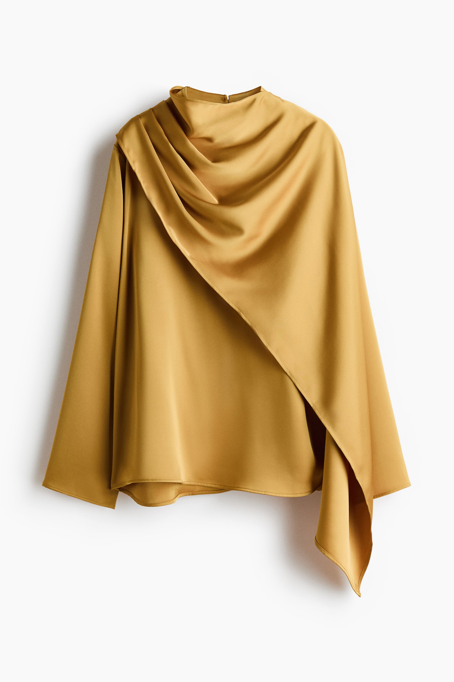 Satinbluse mit Schaldetail - Senfgelb/Hellbeige