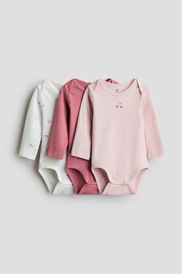 3-pack bomullsbody med kuverthals