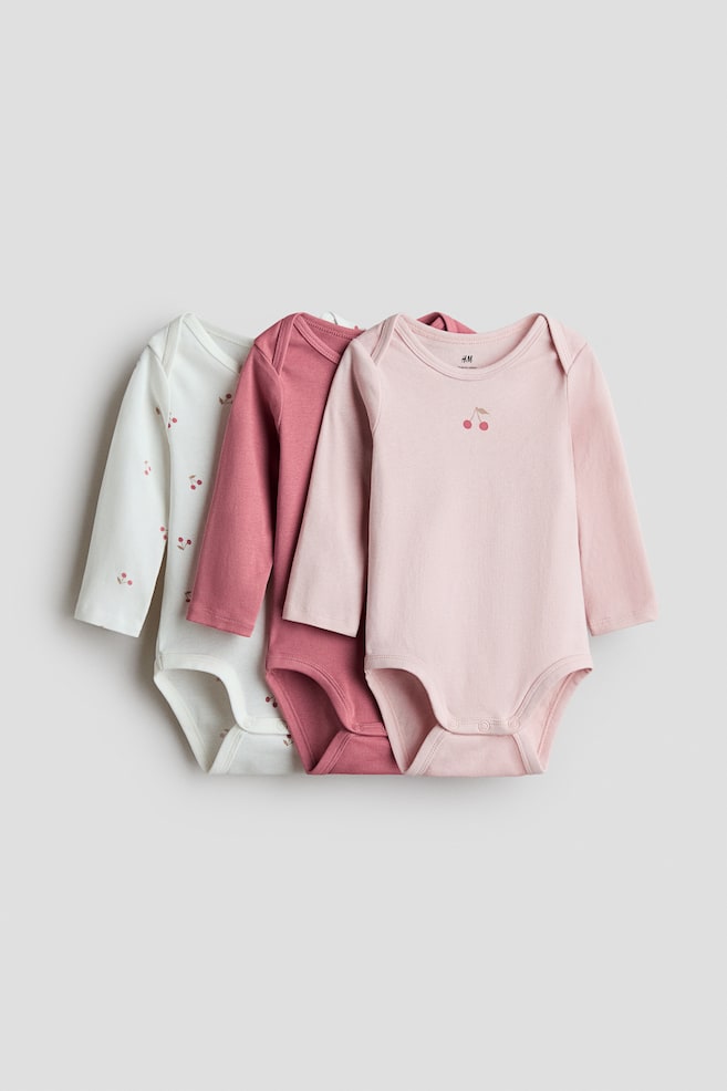 3-pack envelope-neck cotton bodysuits - Pink/Cherries/Light purple/Floral - 1