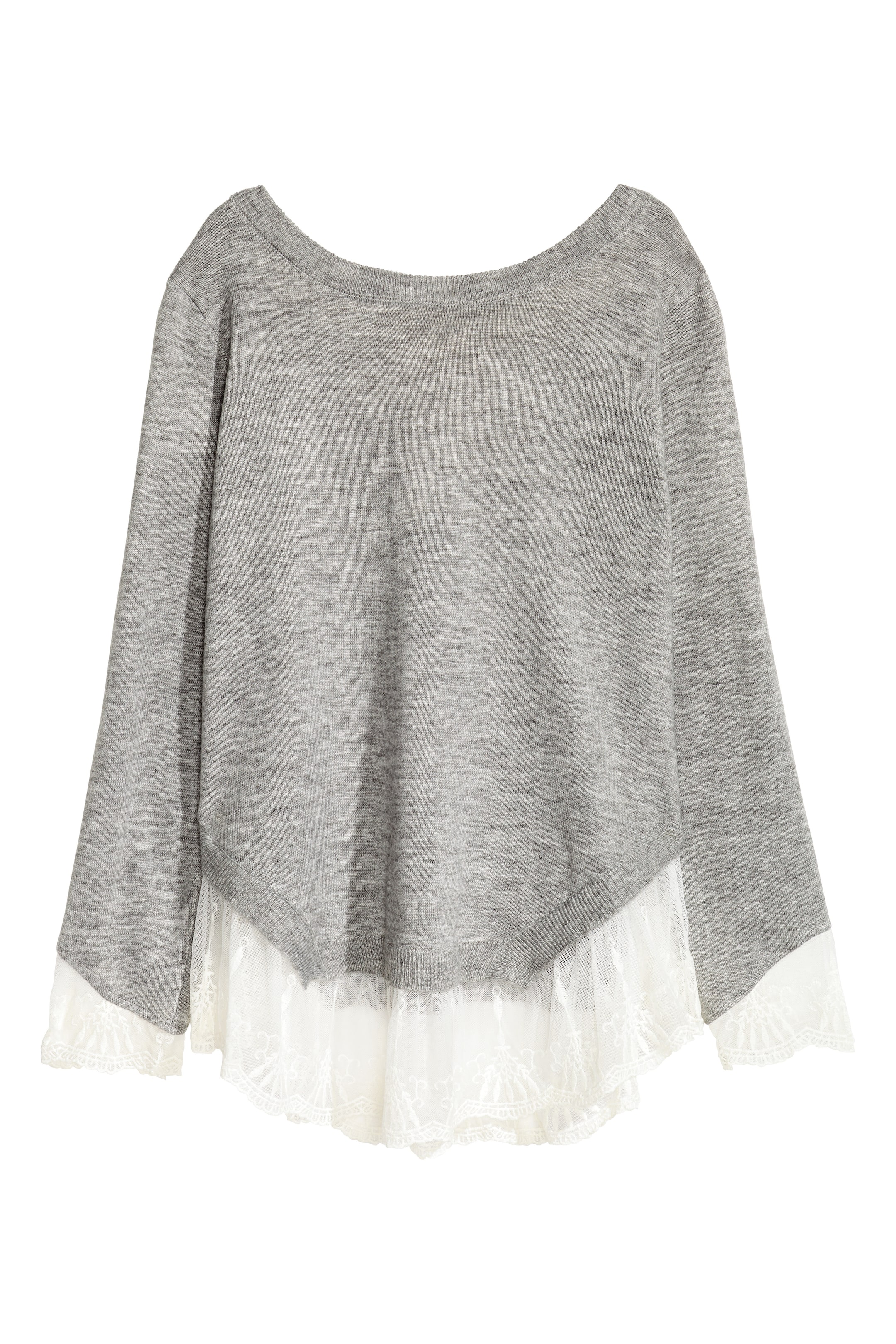 Ver imagem maior: Camisola com orlas de renda - Cinzento mesclado - SENHORA | H&M PT 1
