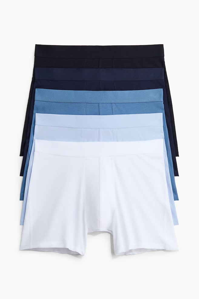 5er-Pack Halblange Trunks mit Lycra® - Mittelblau/Hellblau/Dunkelgraumeliert/Schwarz/Dunkles Khakigrün/Schwarz/Weiß/Graumeliert/Beige/Dunkelbraun - 1