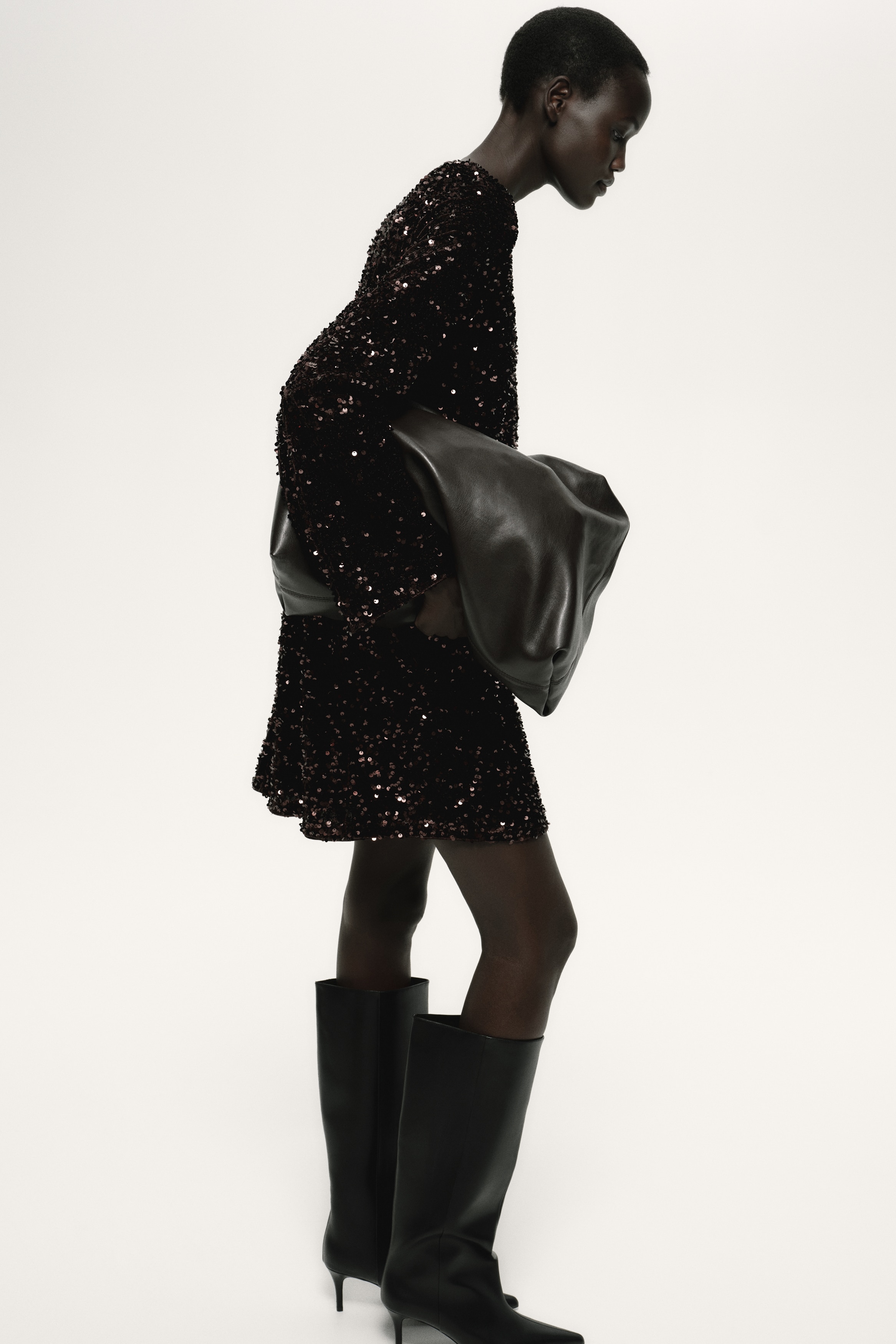 Sequined mini dress - Dark brown/White