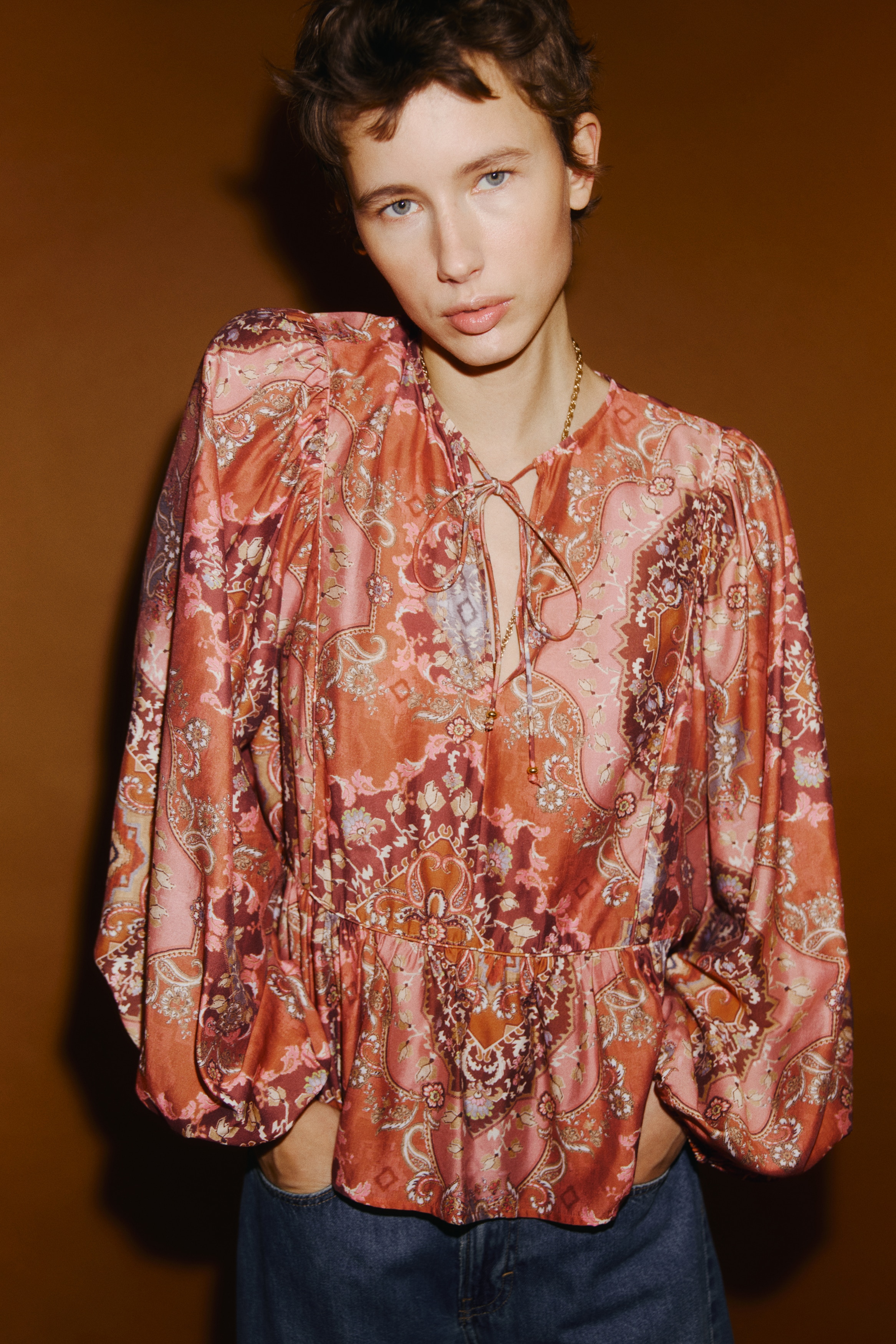 Peplum Blouse - Dusty orange/patterned - Ladies | H&M US