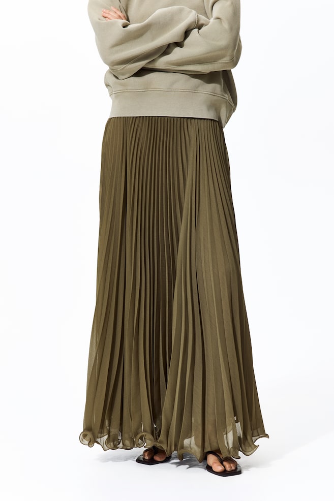 Sheer Pleated Skirt - Khaki green - 4