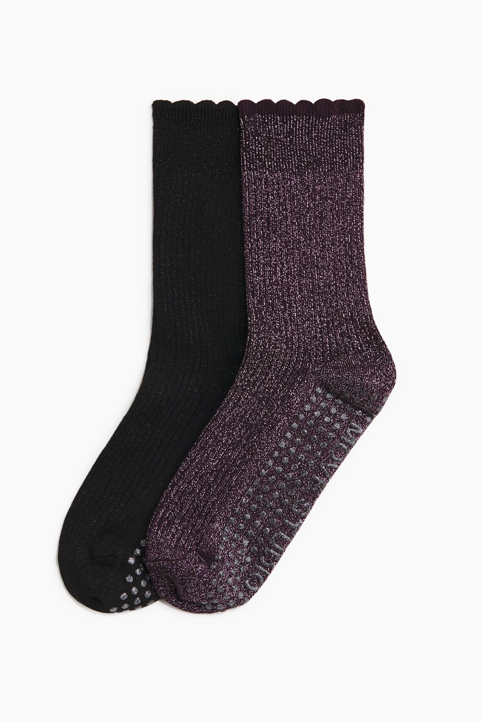 2-pack glittery Anti-slip Yoga socks - Black/Glittery/Warm brown/Light beige