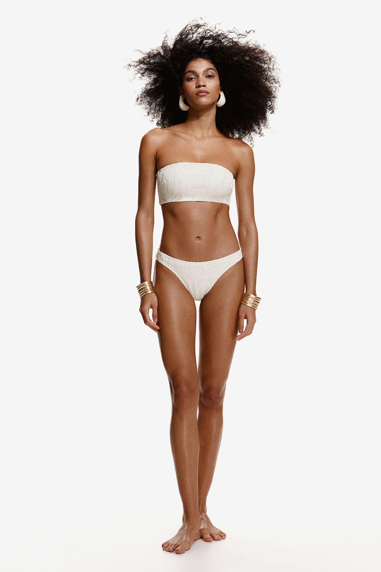 High-leg bikini bottoms - White/White/Light yellow - 1