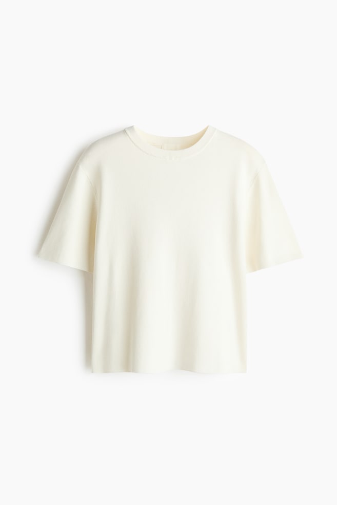 Knitted T-shirt - White/Dark brown - 1