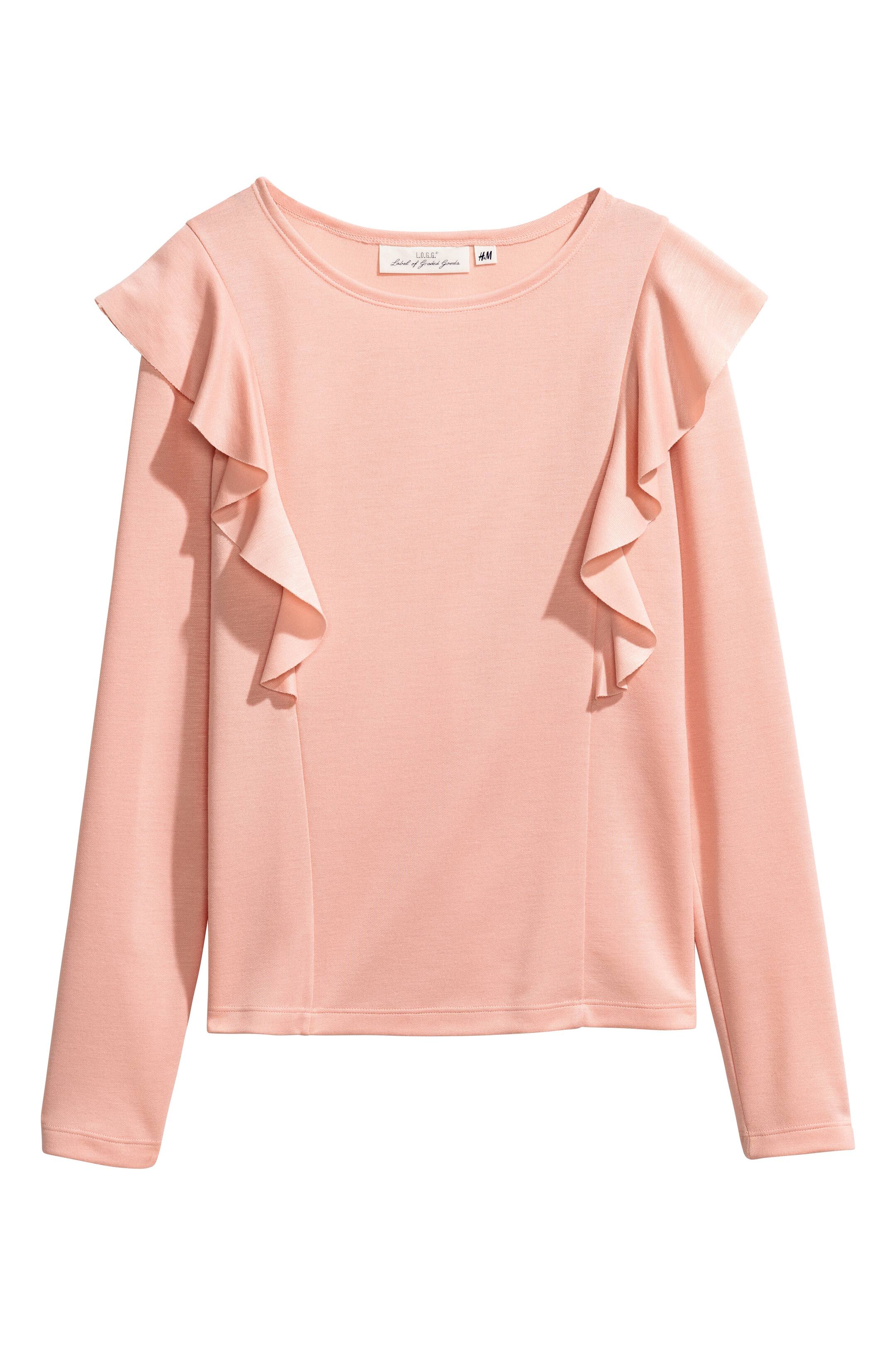 Näytä suurempi kuva: Röyhelöinen trikoopusero - Puuteriroosa - NAISET | H&M FI 1