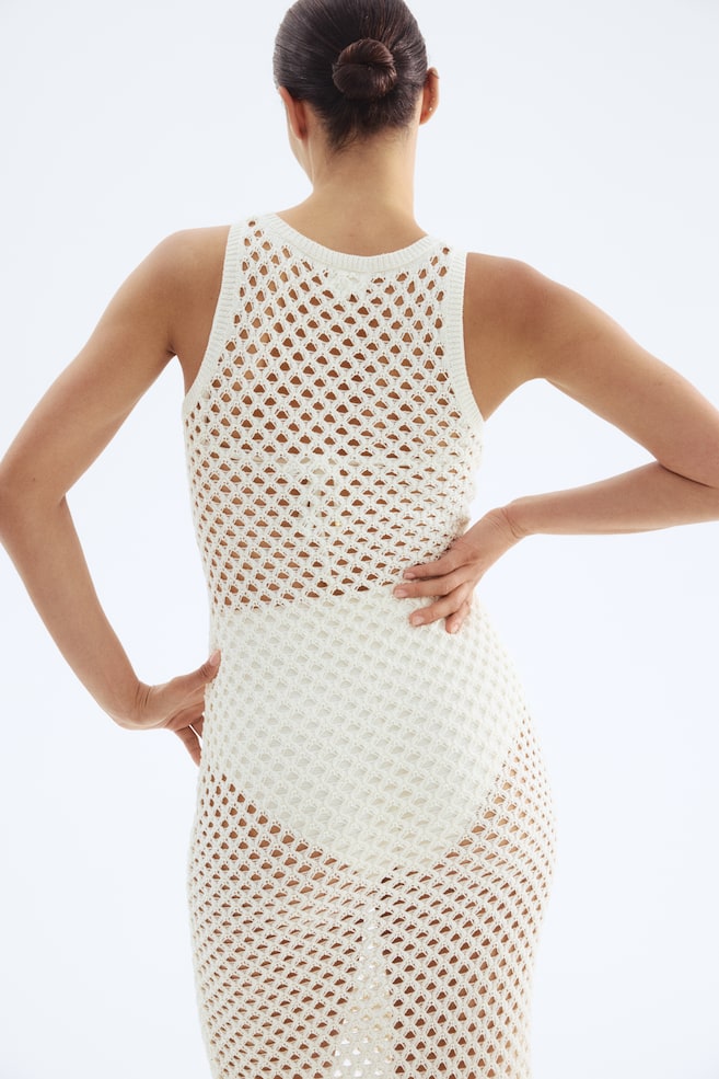 Crochet-Look Dress-White - 4