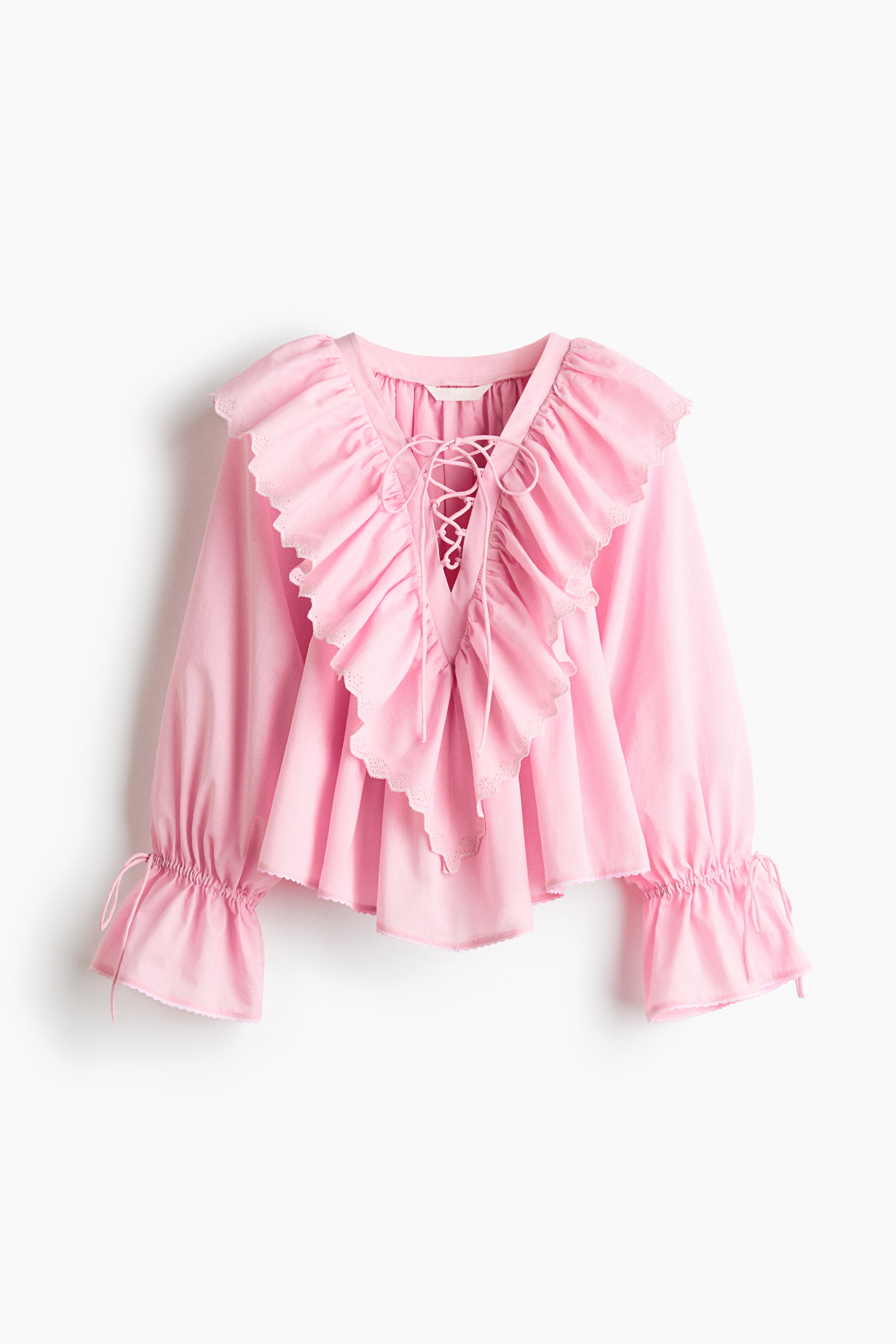 Frill-trimmed cotton blouse - Pink/Dark red