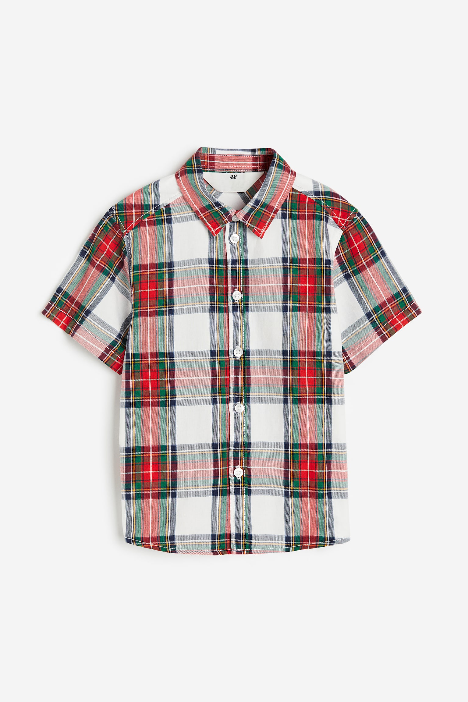 Short-sleeved cotton shirt - Red/Checked - 1