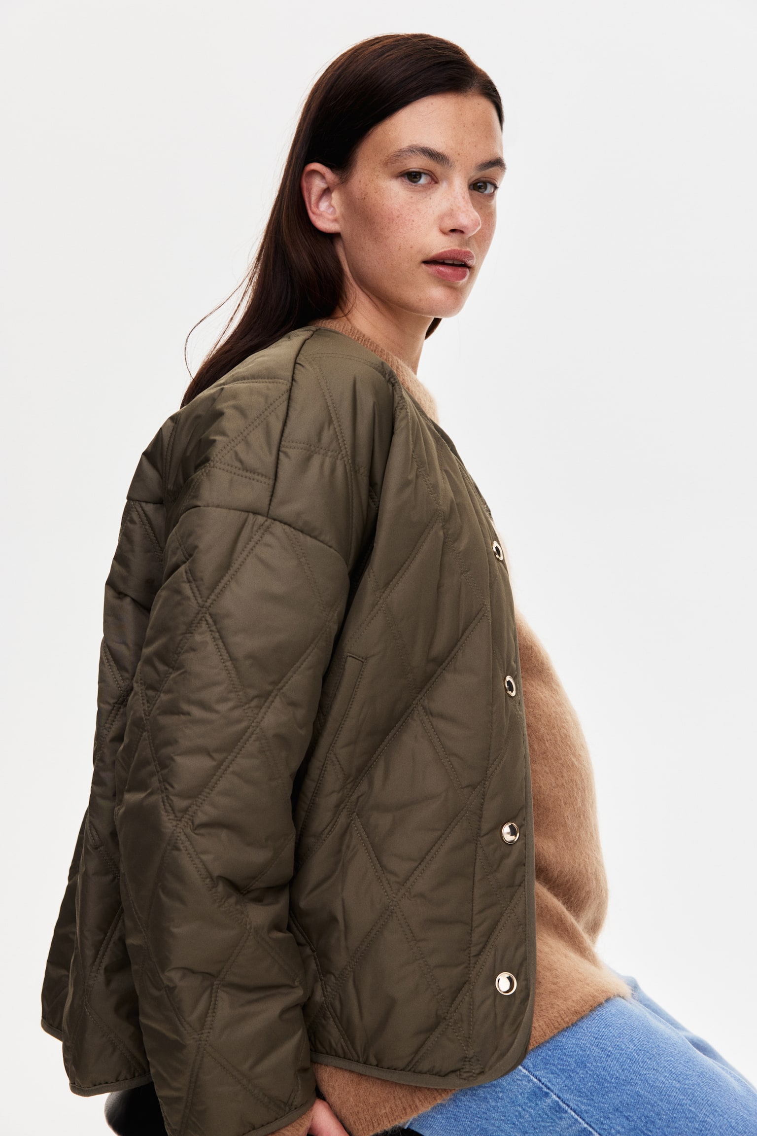 MAMA Before & After Quilted babywearing jacket - Dark khaki green/Cream - 8