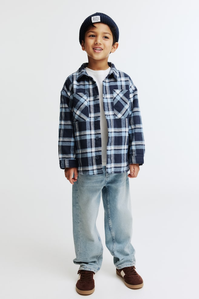 Lined Flannel Overshirt - Navy blue/plaid - 2