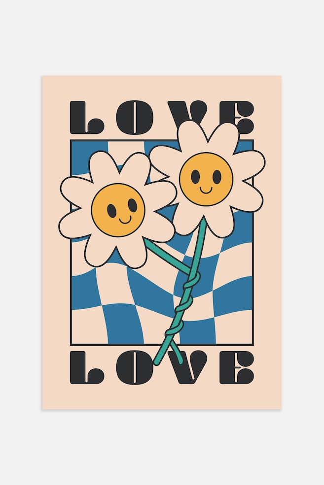 Flower Love Poster - Beige/blue/black/yellow - 1