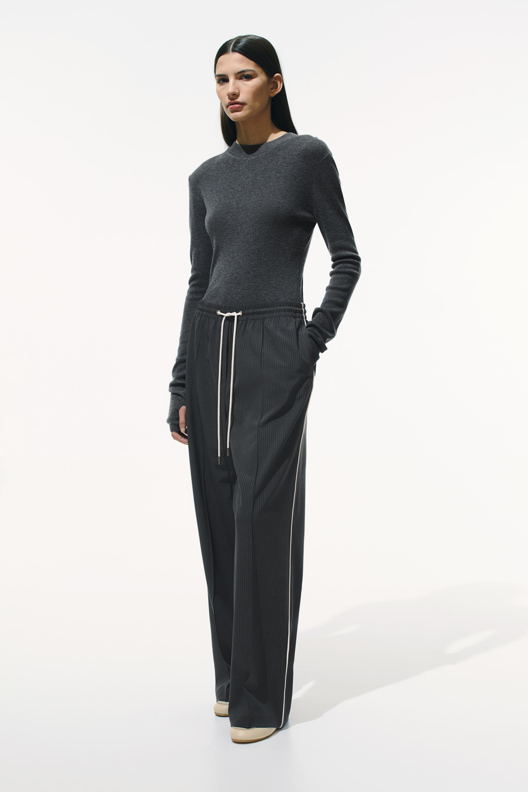 Wide-Leg Twill Pants