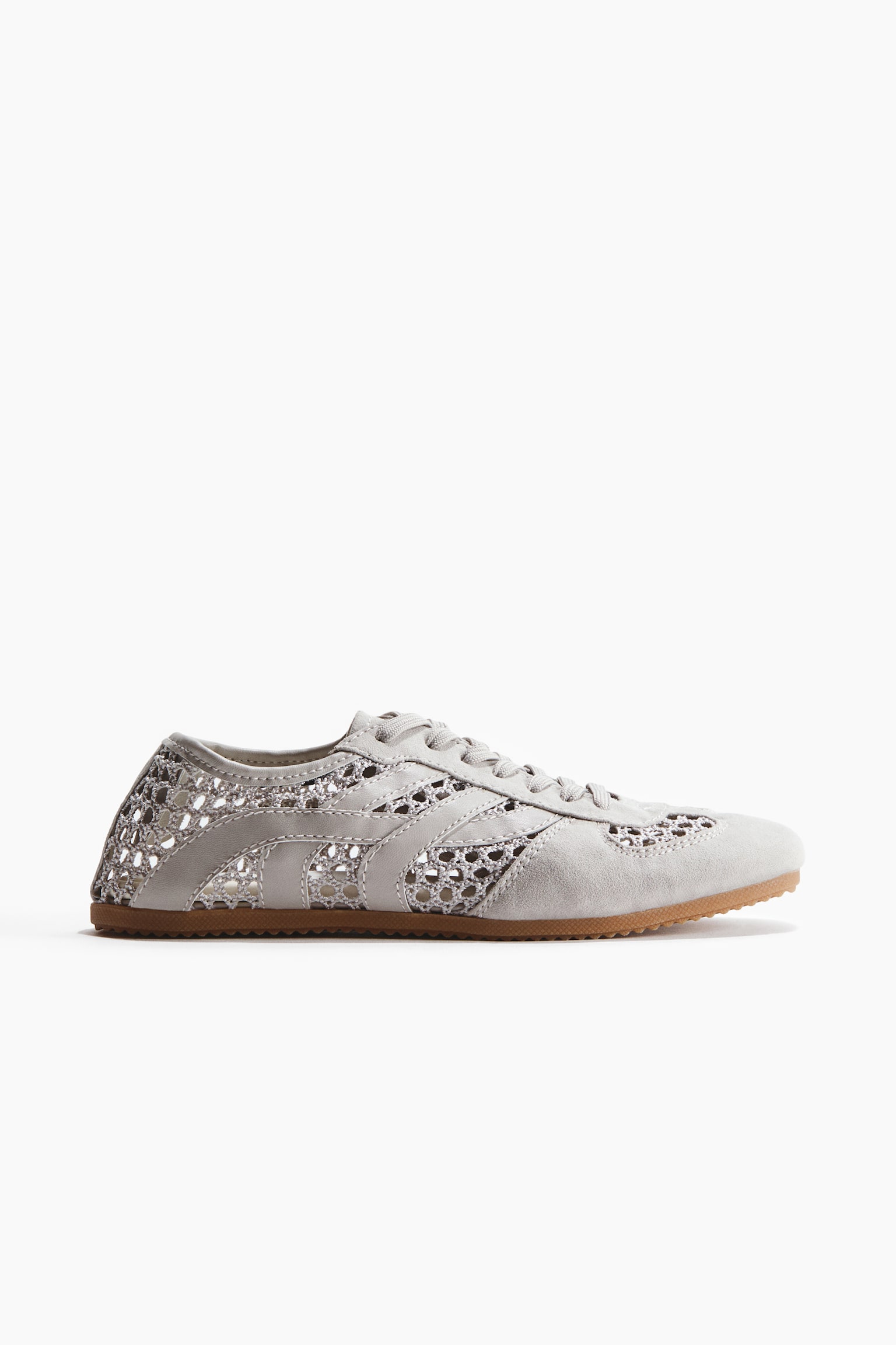 Crochet-Look Sneakers - Light gray/Burgundy - 1