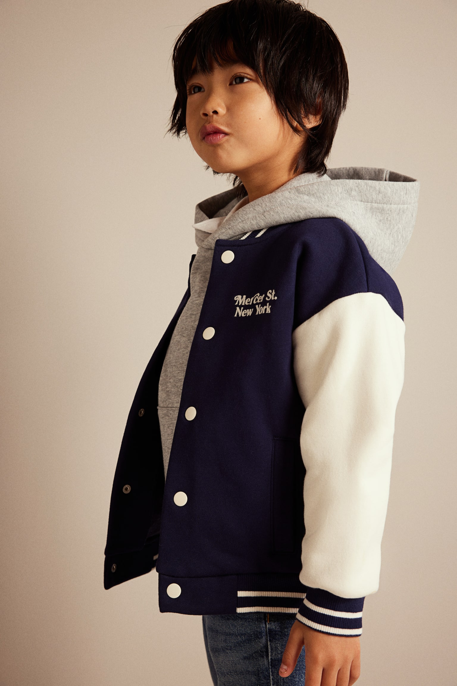 Appliqué Baseball Jacket - Dark blue/Block colour - 2