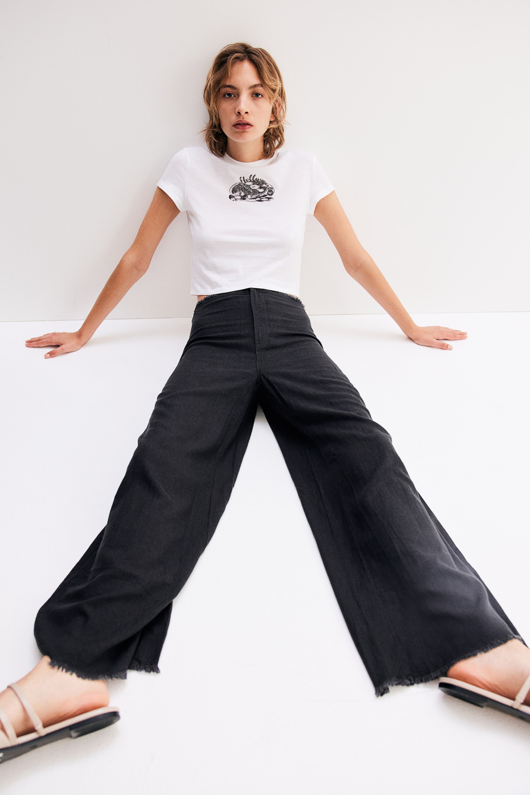 Frayed-edge Linen-blend Pants