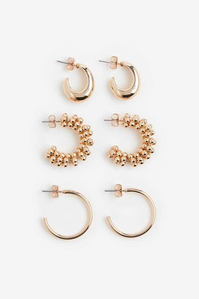 3 pairs hoop earrings - Gold-coloured - 1