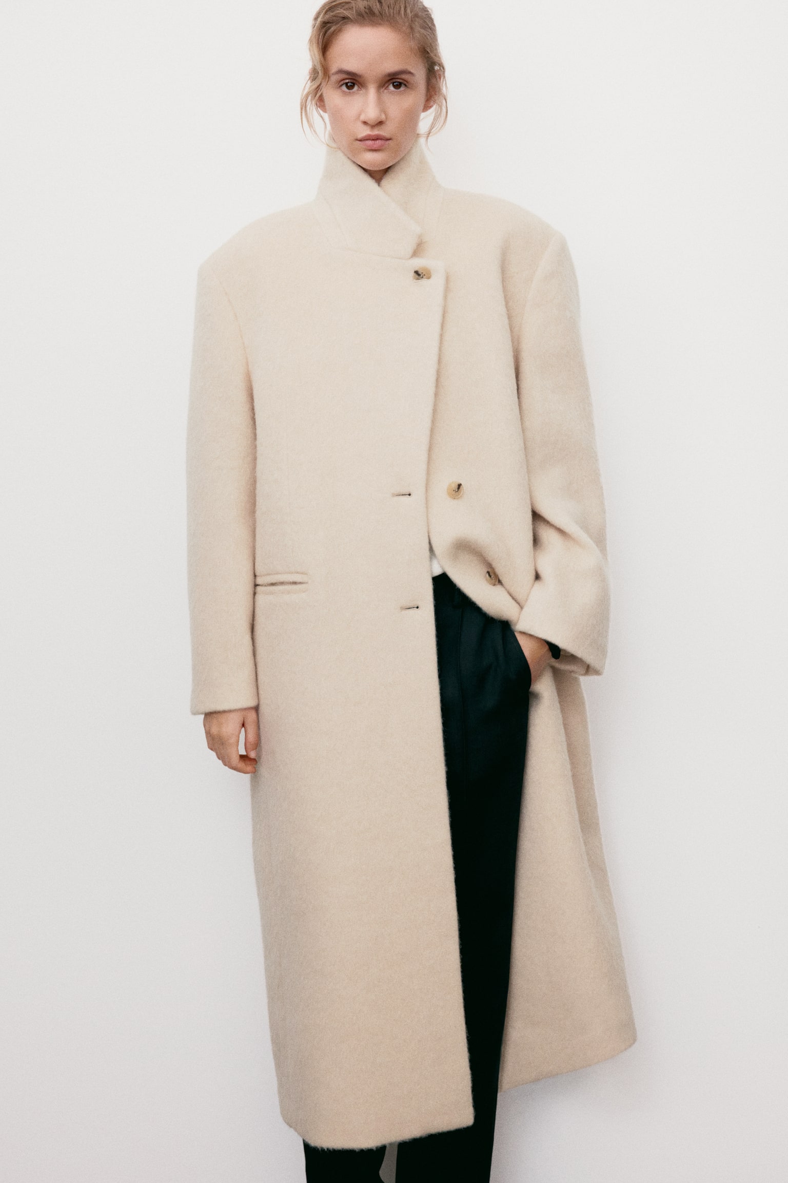 Женское пальто H&M Wool-Blend, цвет: Светлый бежевый — фото 3