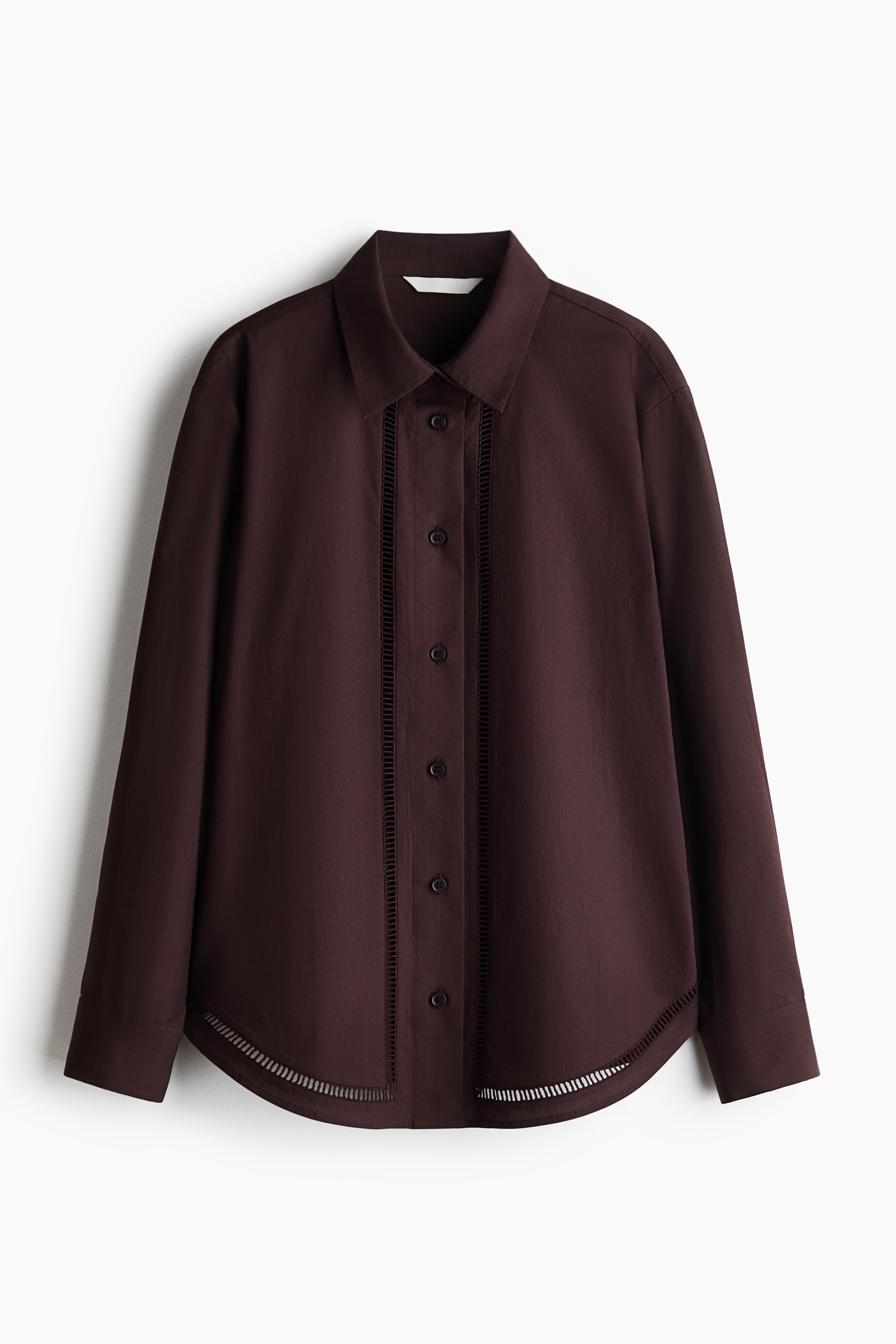 Lace-inset cotton shirt - Dark brown/Red