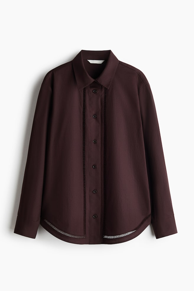 Lace-inset cotton shirt - Dark brown - 1