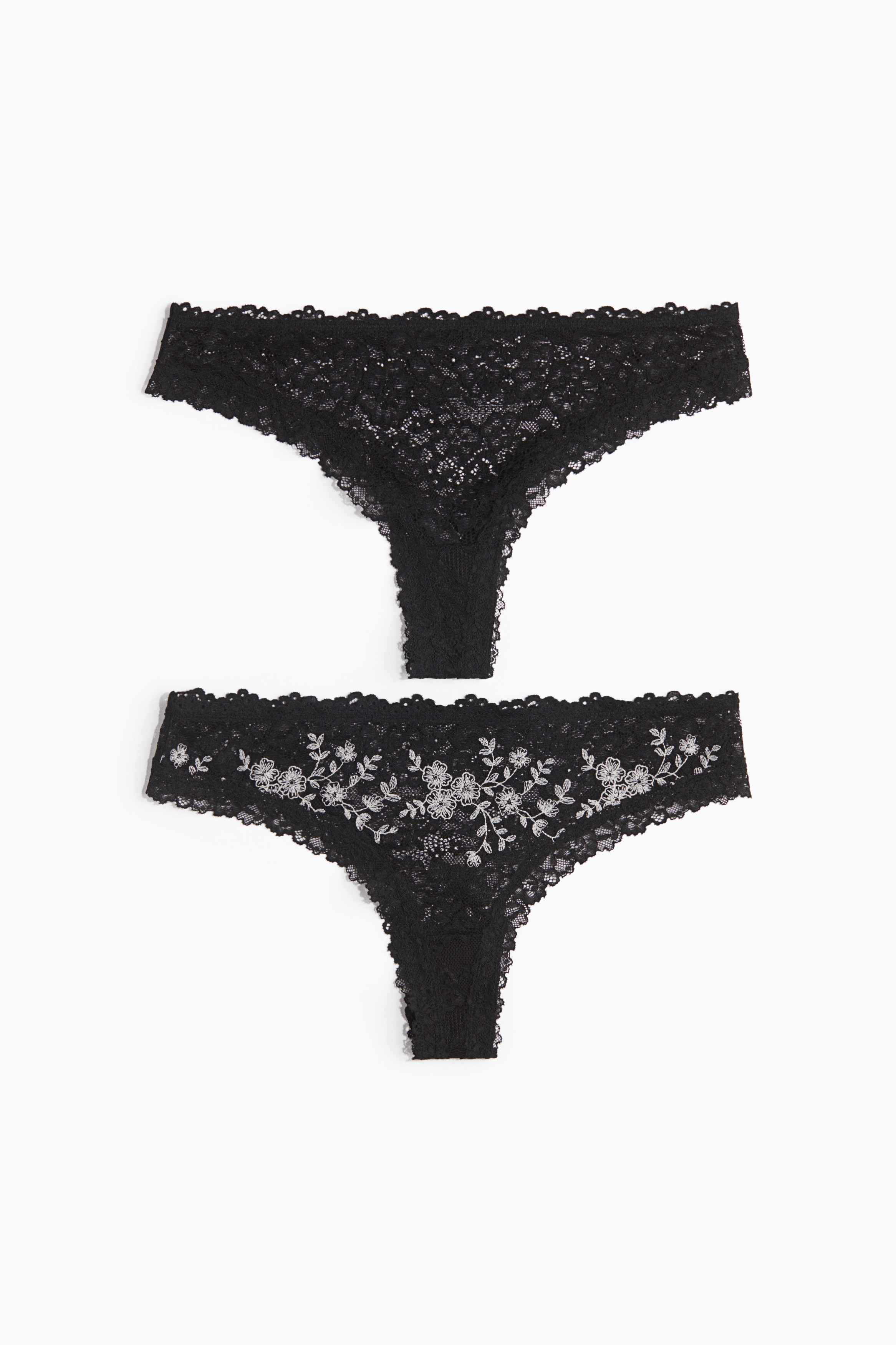 2’li Dantel Brazilian Külot - Siyah/Beyaz