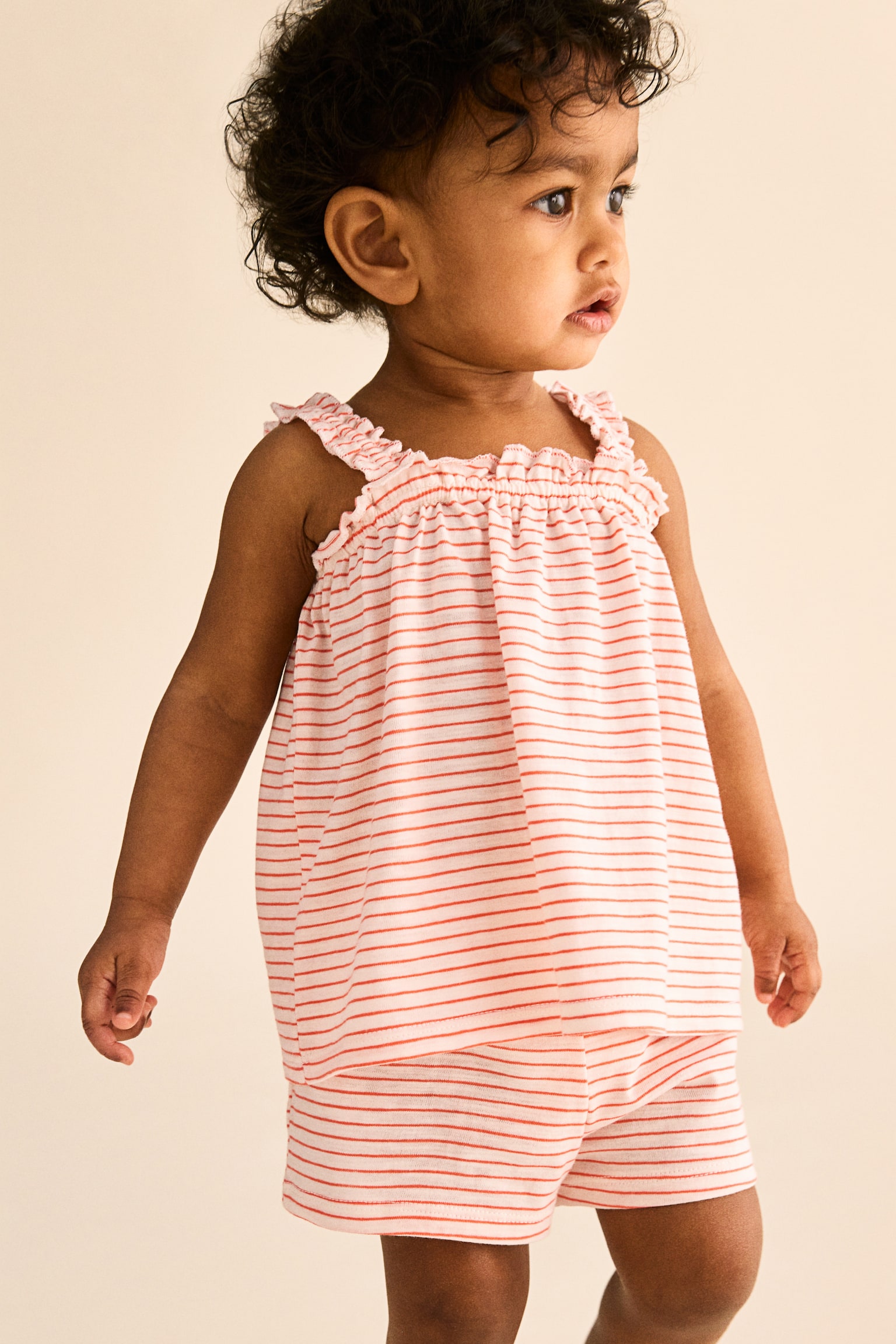 2-piece crinkled jersey set - Cream/Red striped - 2