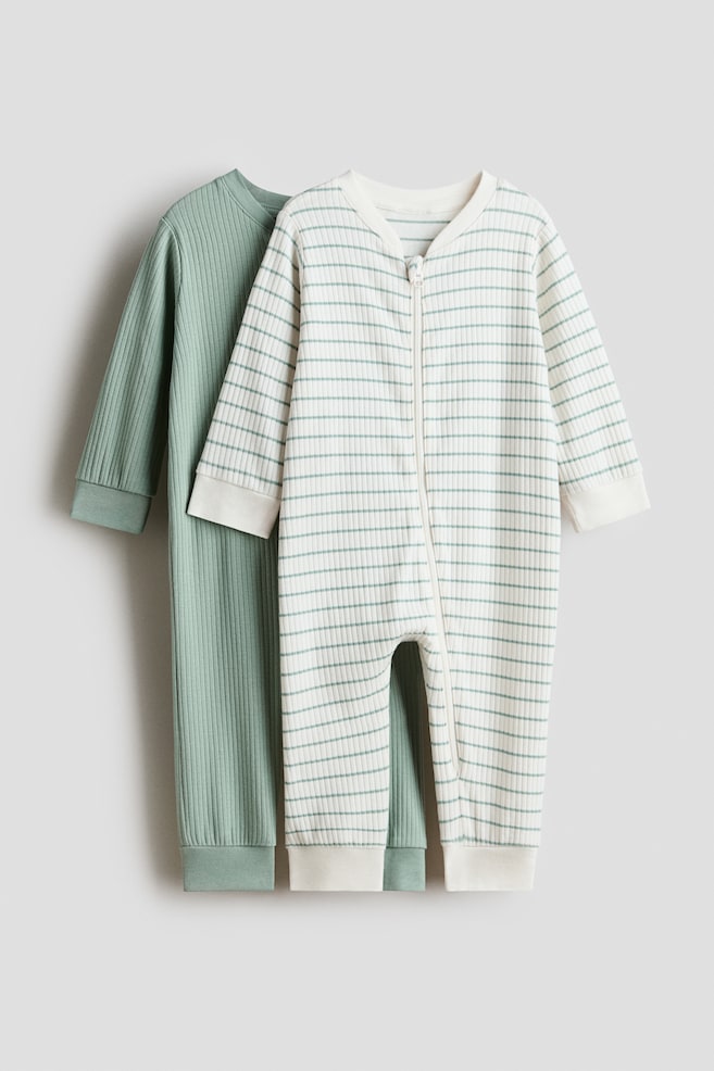 2-pack cotton sleepsuits - Green/Striped/Light pink/White - 1