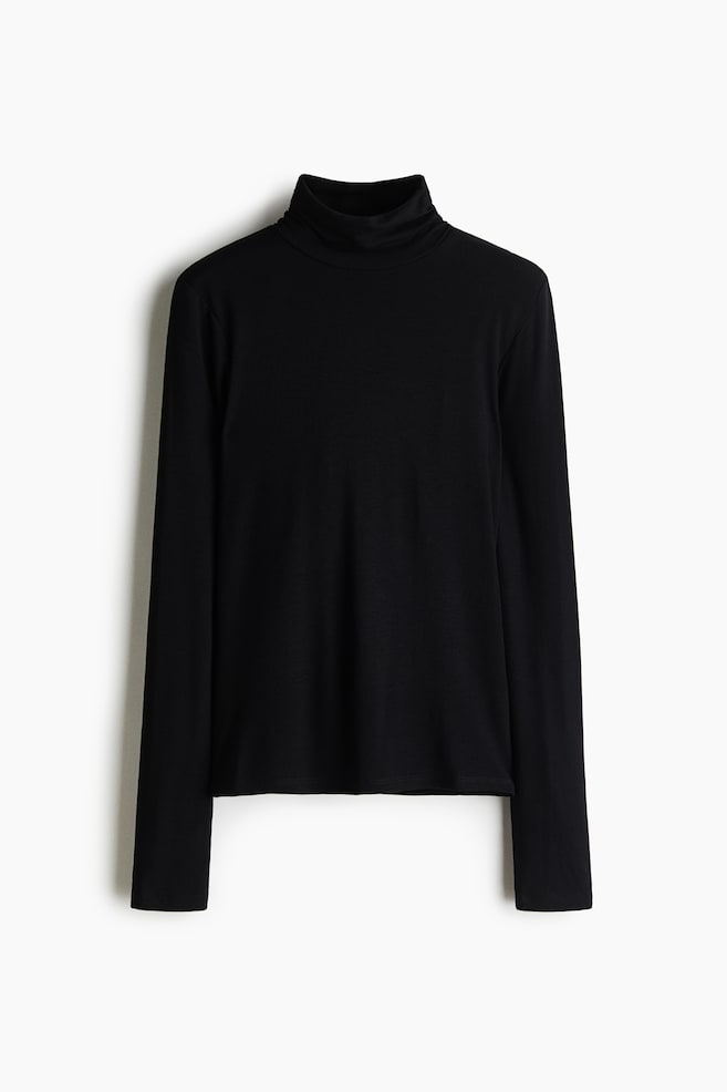 Long-Sleeved Mock Turtleneck Top - Black/Dusty blue - 1
