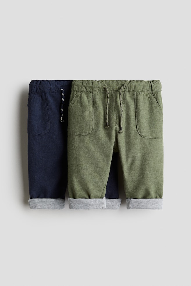 2-pack Fully Lined Cotton Pants - Khaki green/dark blue - 1