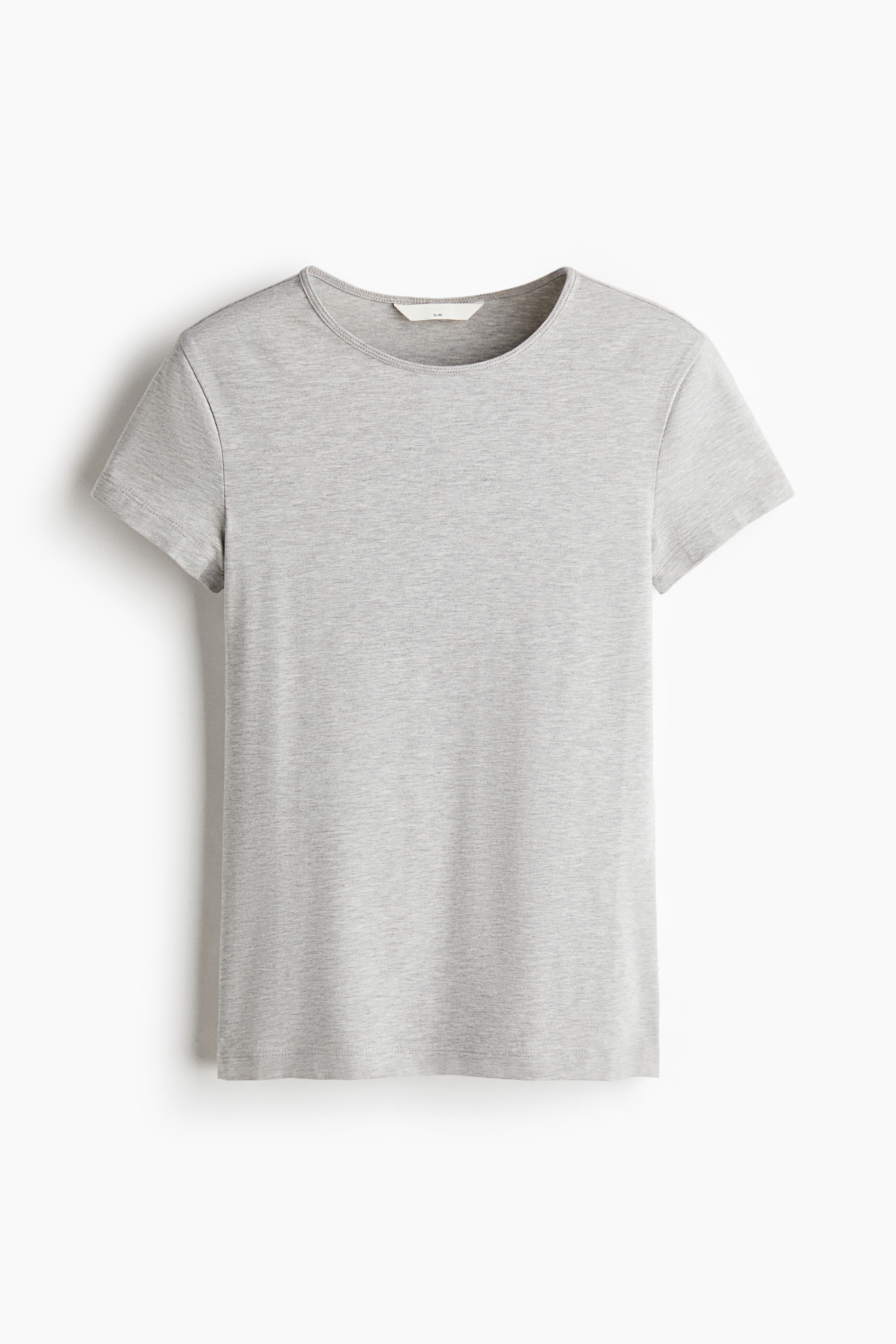 Camiseta entallada en punto de algodón - Gris claro jaspeado/Blanco/Negro