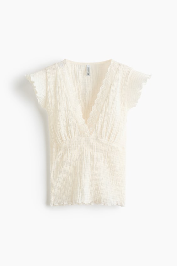 Женские топы H&M Lace-Trimmed Smocked Top
