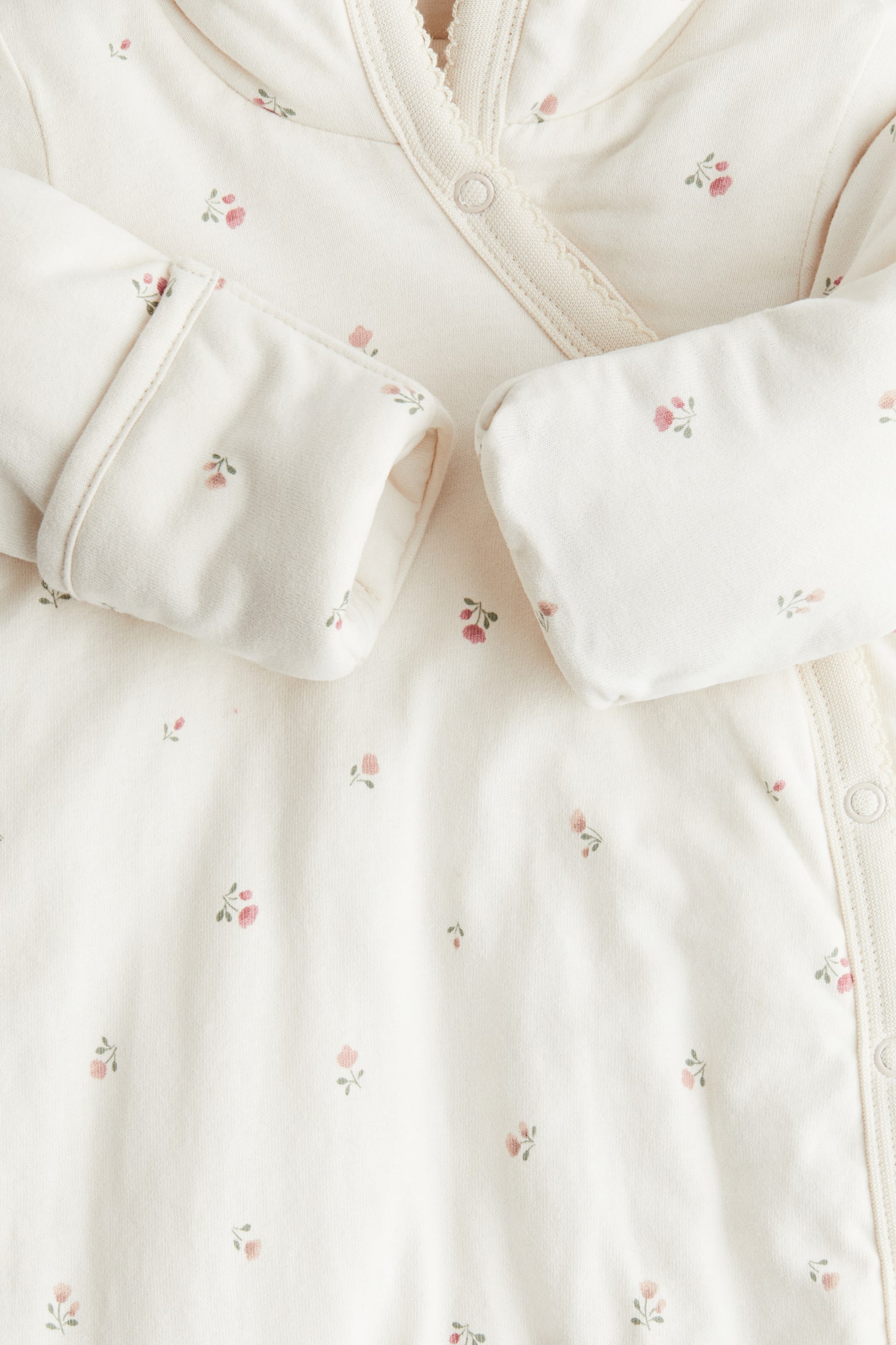 Cotton pramsuit - White/Floral - 2