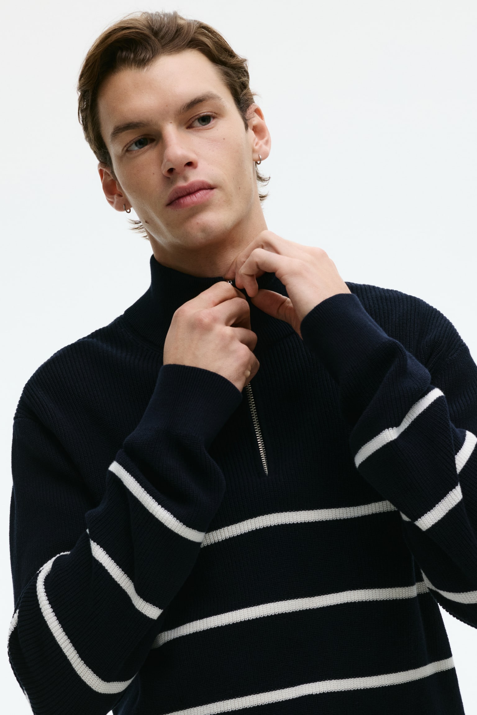 Regular Fit Half-Zip Sweater - Navy blue/striped/Navy blue/Dark gray/White/Brown - 4