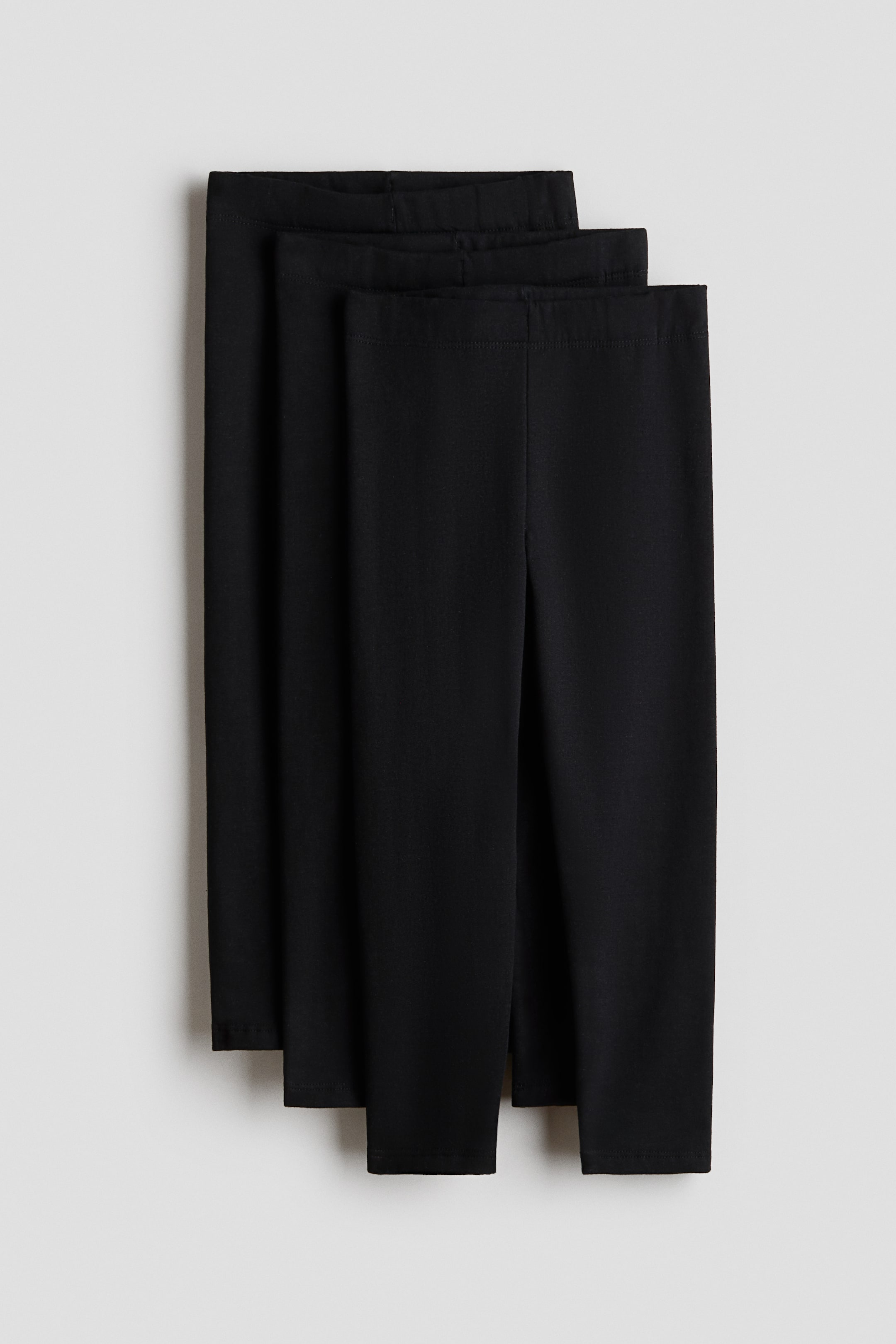 View larger image: Three black capri leggings are layered, highlighting their sleek fabric and elastic waistbands.