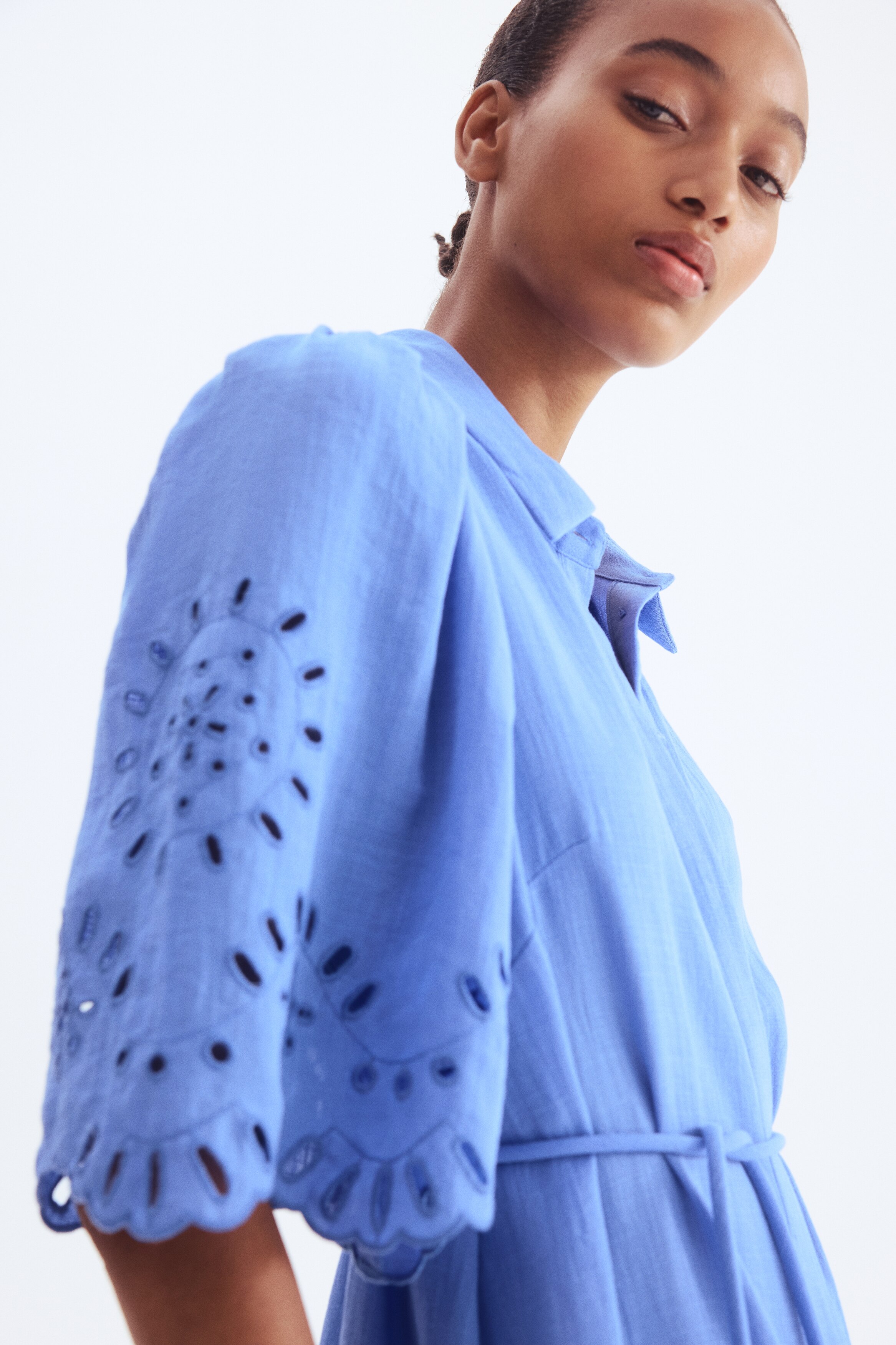 green emerald velvet dress Hazel Embroidered Midi Dress in Blue main image 0