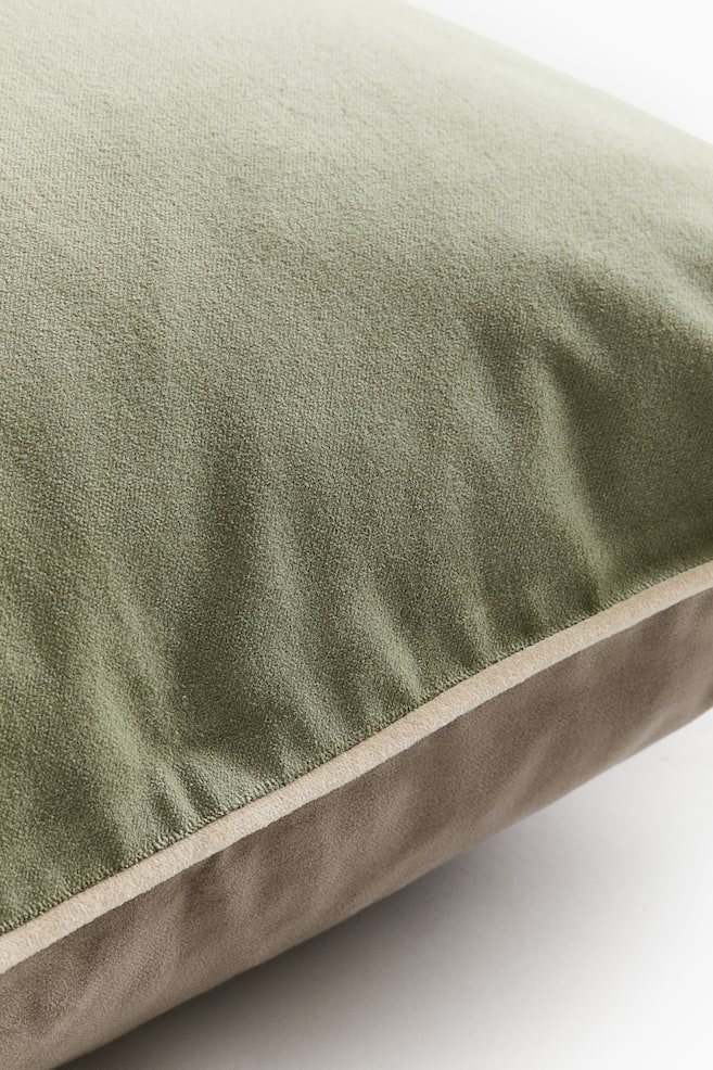 Piping-Detail Velvet Cushion Cover - Light green/taupe - 3