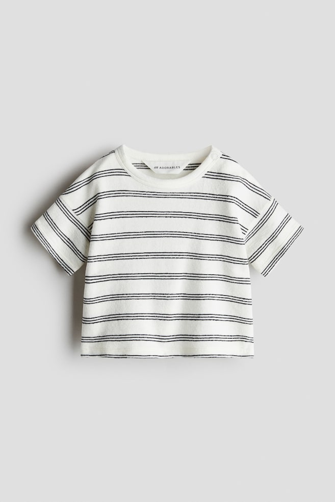 Cotton terry T-shirt - White/Grey striped - 1