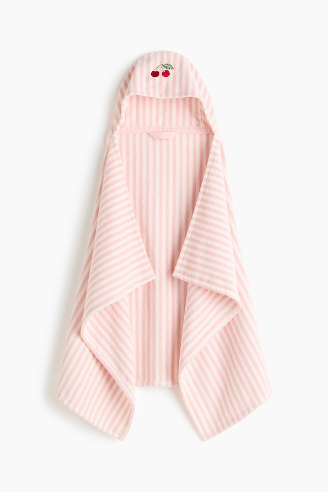 Hooded Baby Bath Towel - Light pink/cherries - 1
