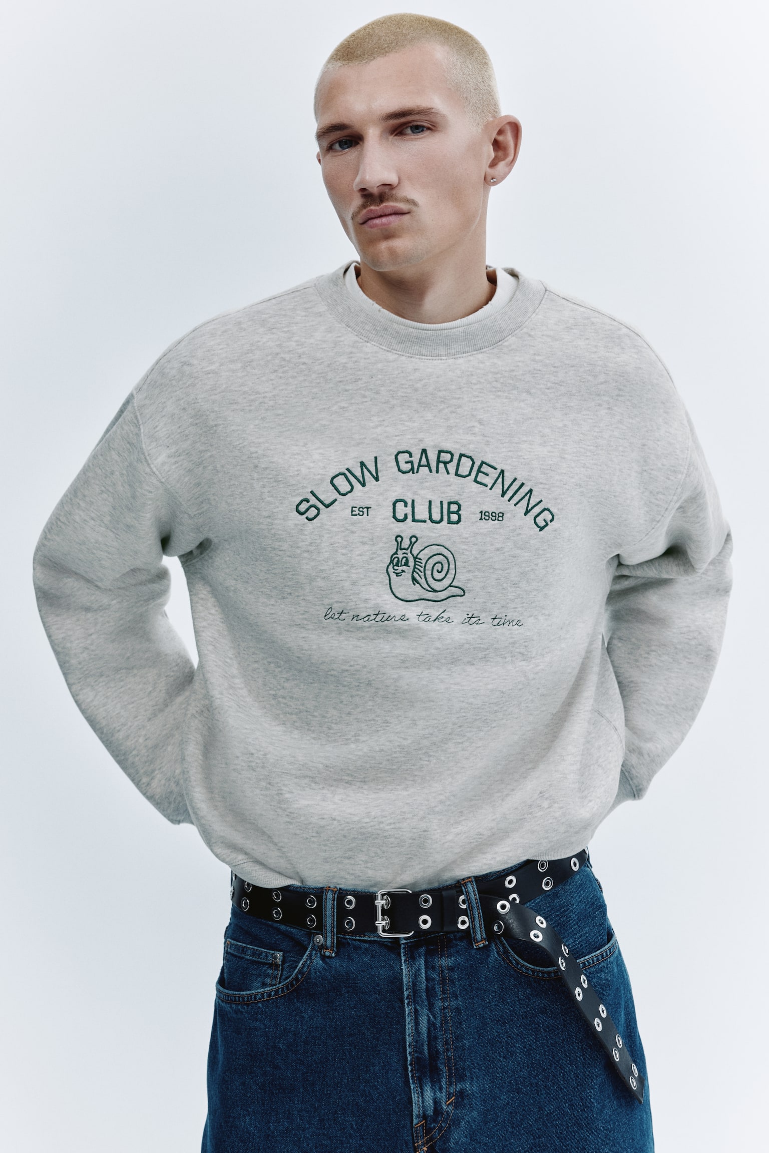 Relaxed Fit Embroidery-motif sweatshirt - Grey marl/Slow Gardening Club - 1