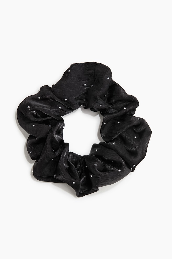 Rhinestone-Embellished Scrunchie - Black - 1
