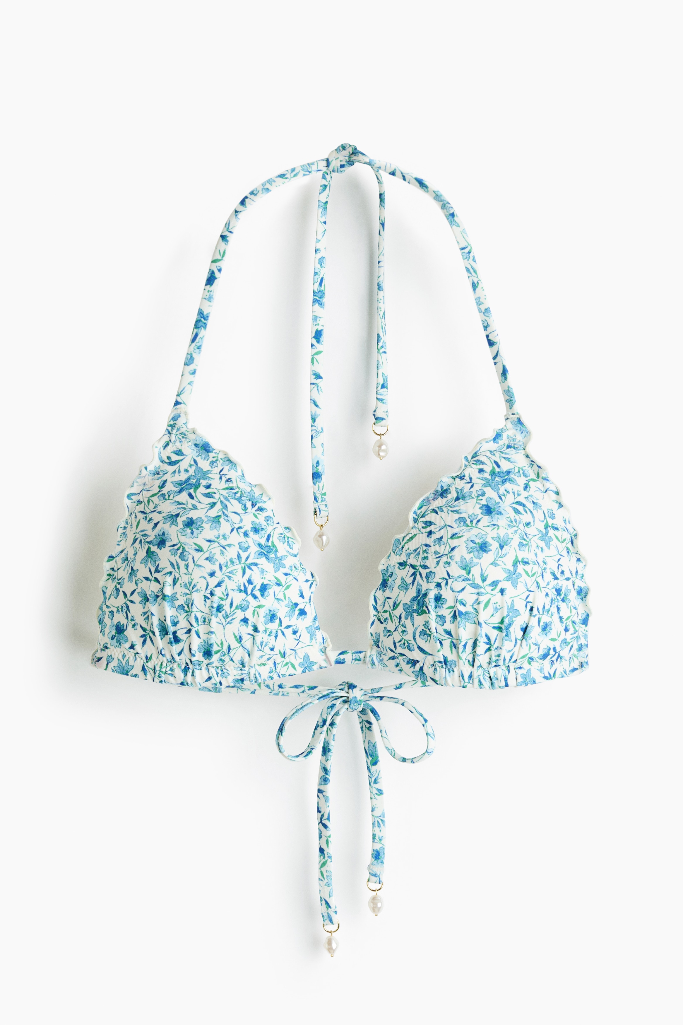 Push-up Triangel-Bikinitop-Türkis/Geblümt
