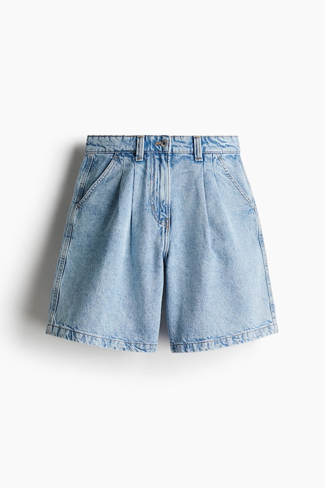 Pleated denim shorts - Light denim blue - 1