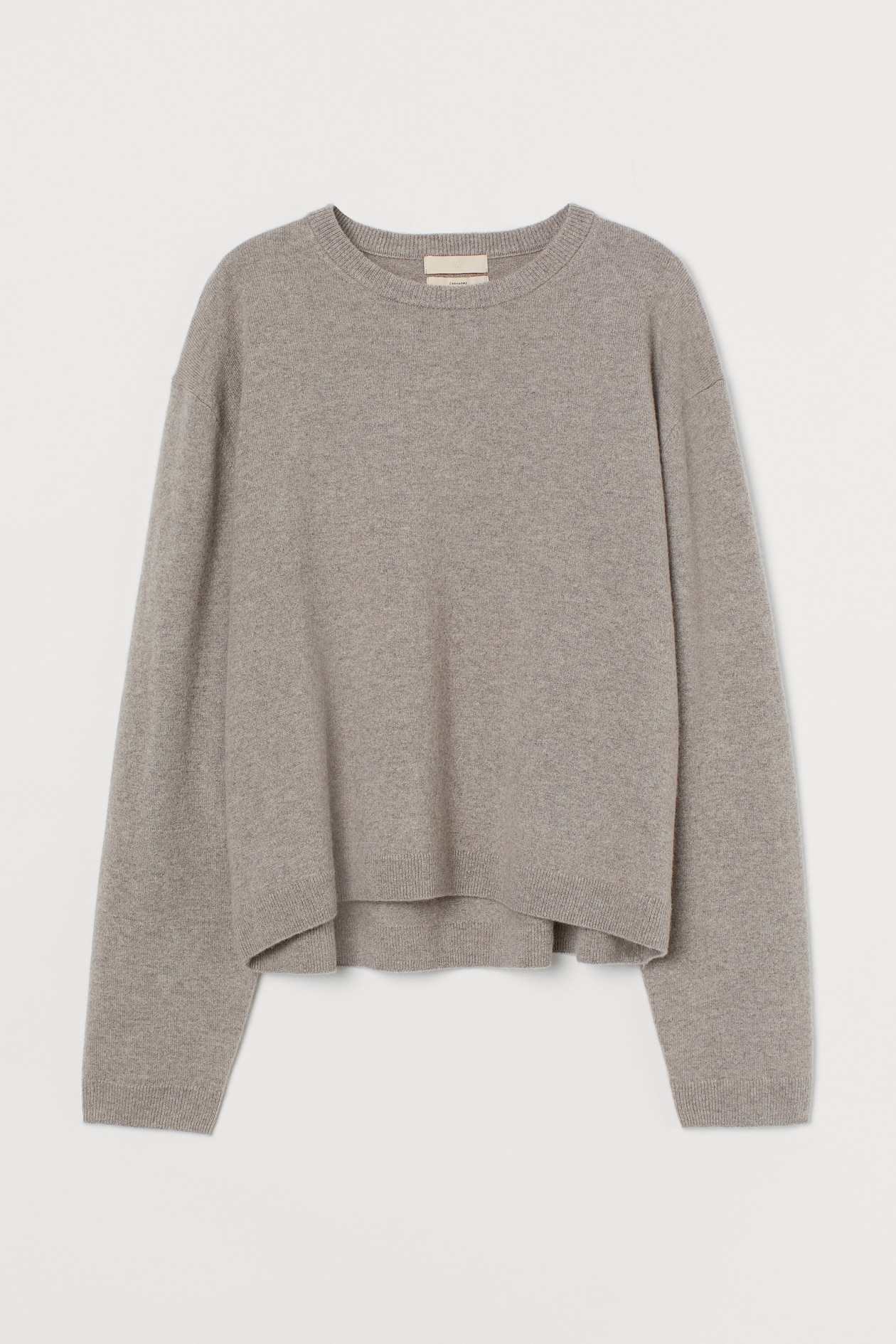 Fine-knit Cashmere Sweater - Round Neck - Extra-long sleeve - Taupe ...