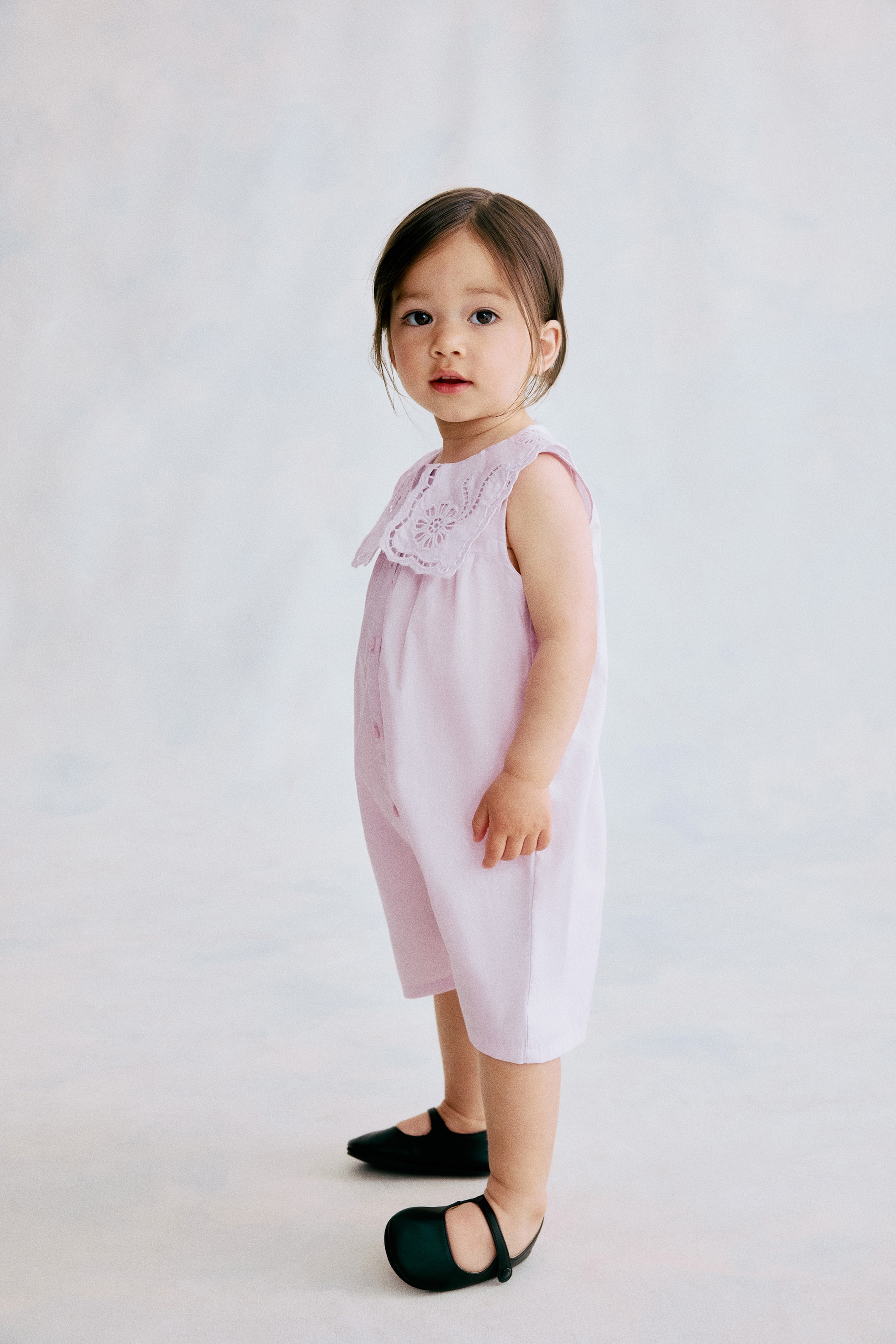 Cotton Romper Suit with Sailor Collar