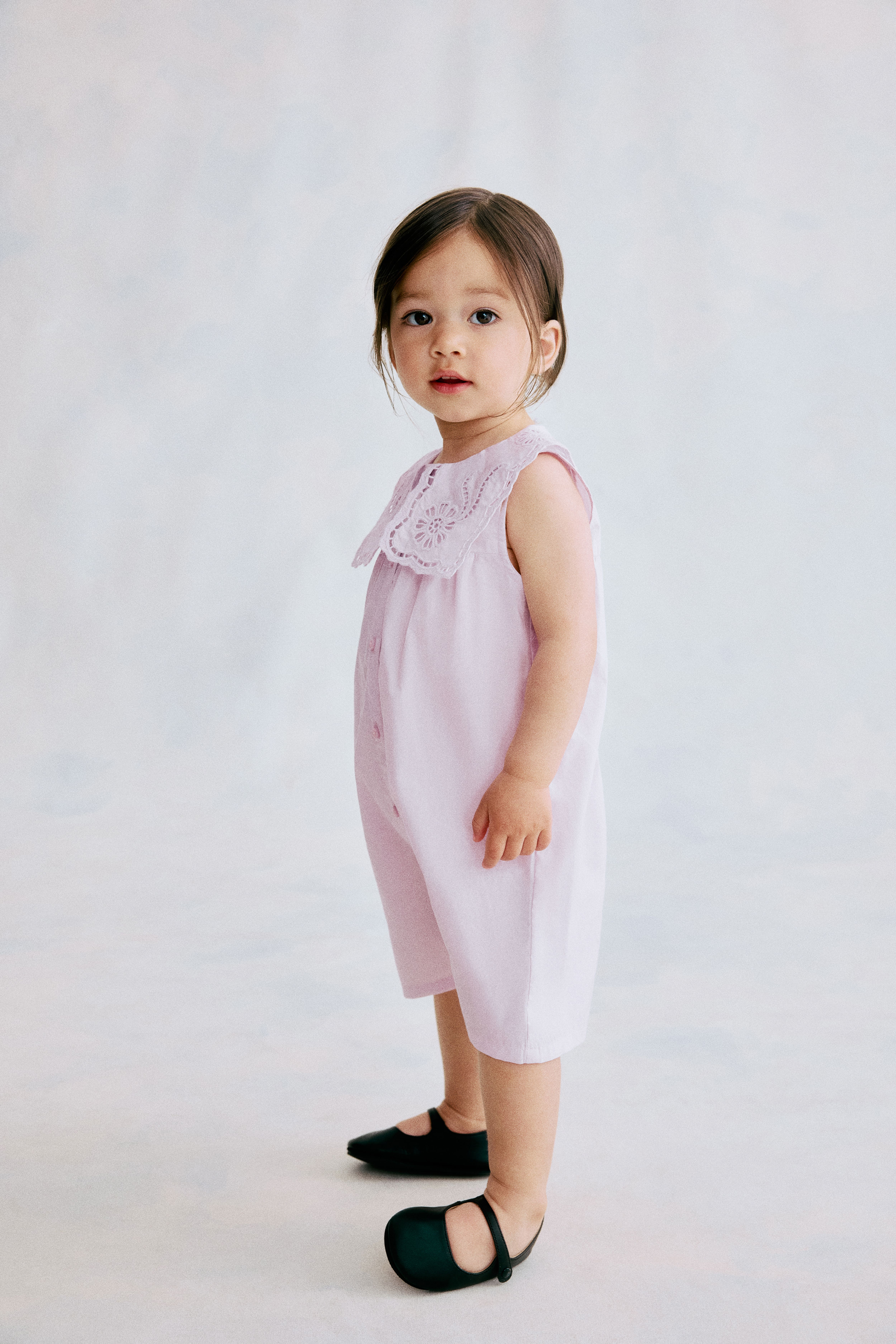 Cotton Romper Suit with Sailor Collar
