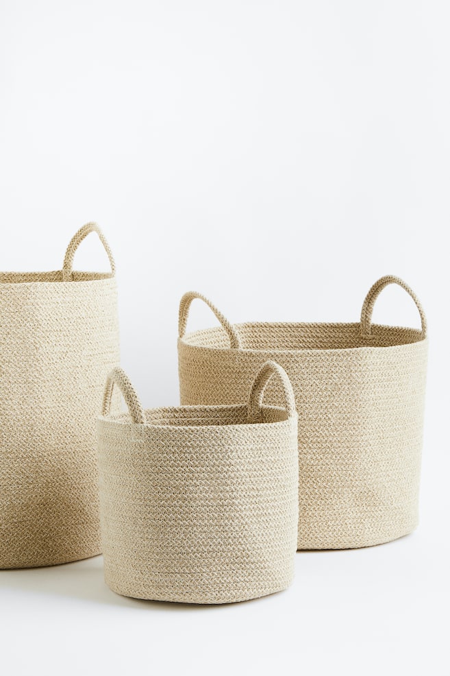 Cotton storage basket - Light beige/Black/Brown/Black/White striped - 3