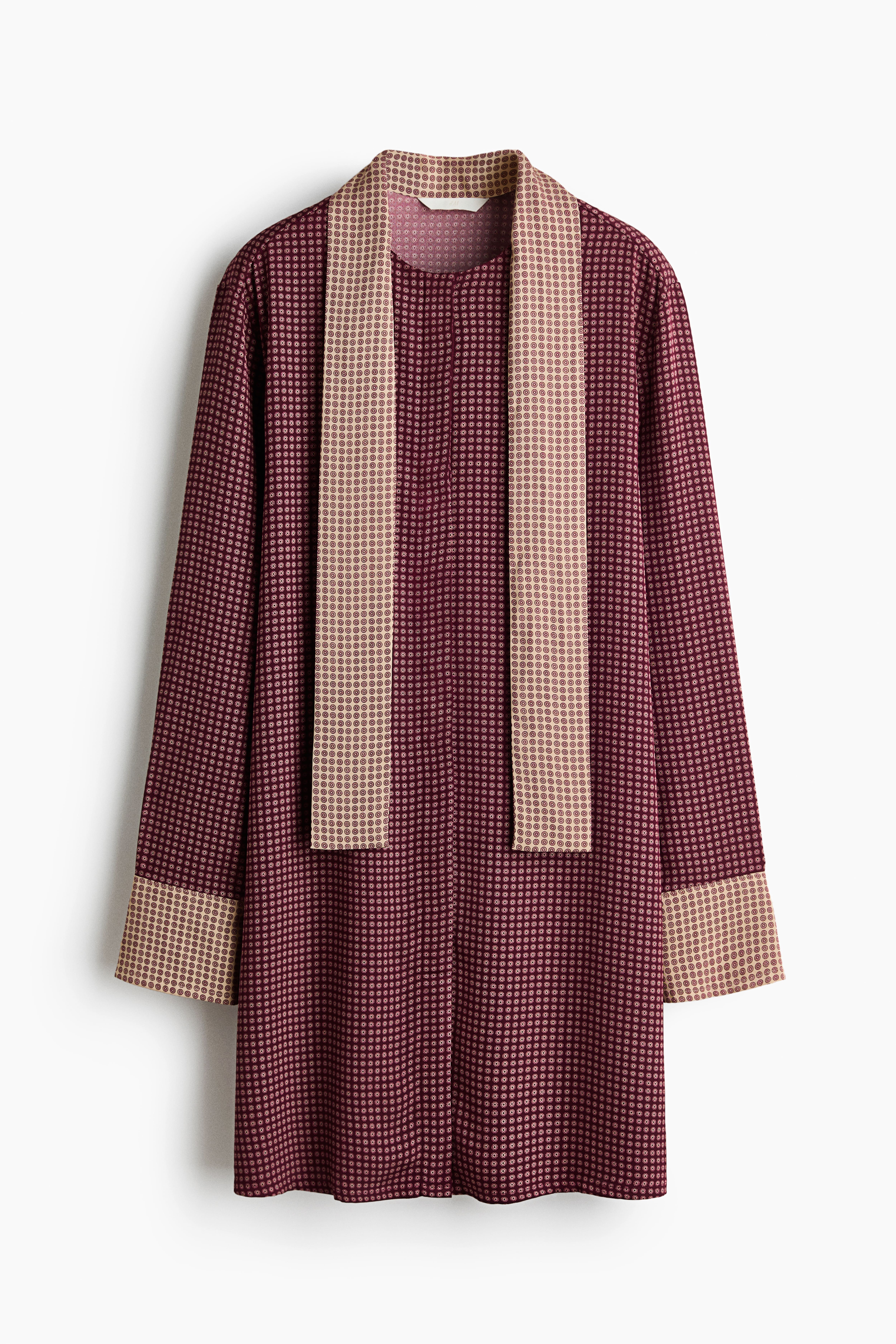 Scarf-Collar Button-Front Dress