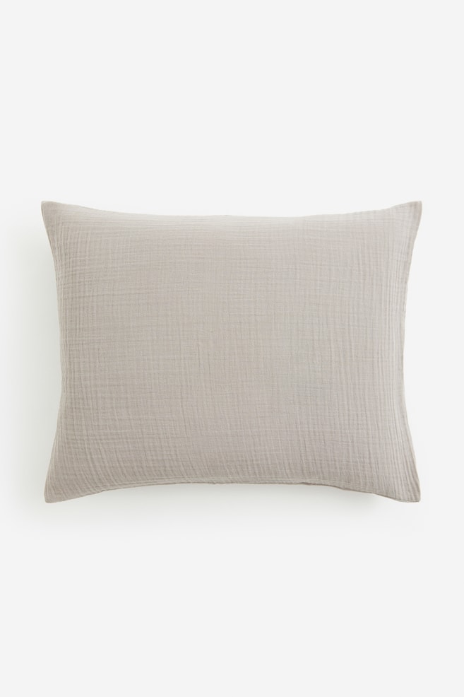 Cotton Muslin Pillowcase - Light taupe/Charcoal gray - 1